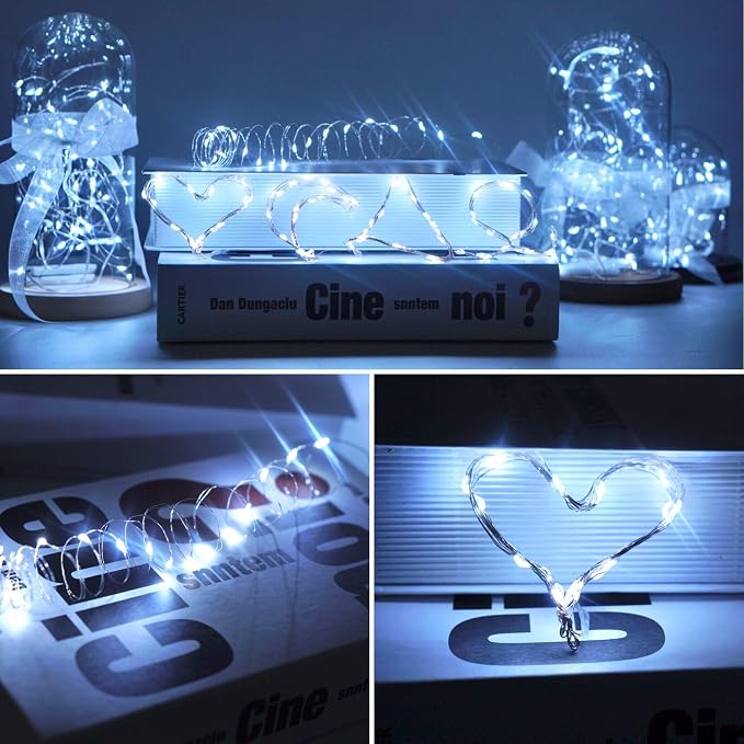 Battery Operated Silver Copper Wire Starry String Light 20 Pack Fairy String Lights,6.6FT 20 LEDs for DIY Party Christmas Costume Wedding Easter Table Decorations (Cool White)