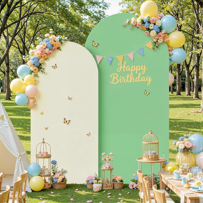Beige Sage Green Arch Cover 7.2FT 6FT Wedding Arch Backdrop Covers Set of 2 Stretchy Spandex Balloon Arch Backdrop for Birthday Party Decor Baby Bridal Shower Anniversary Banquet Photo Background