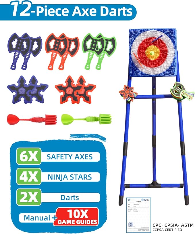 Axe Throwing Game for Backyard with Bristle Target & 12 Throwing Axes Set, Indoor & Outdoor Games for Adults, Kids & Family, Yard Games Toys, Axe Throwing Target,Dart Board,Carnival Games(Blue)