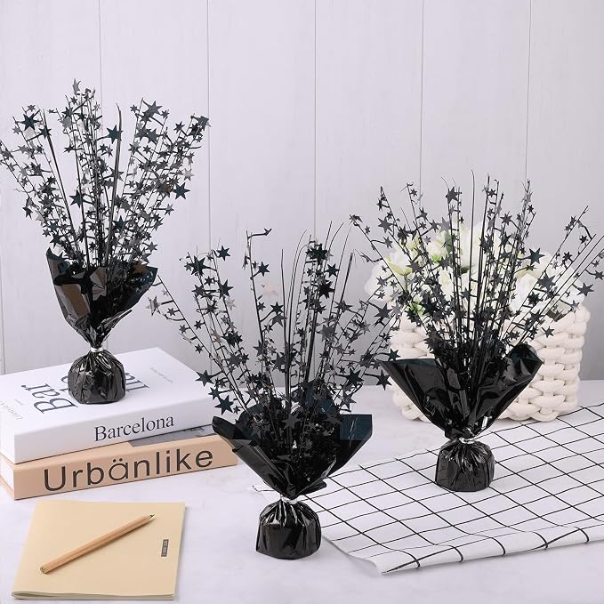 6 Pack Metallic Foil Spray Centerpiece Star Table Decoration Burst Table Centerpieces for Birthday Weddings Anniversaries Christmas New Year Holiday Party Supplies Decor (Black)