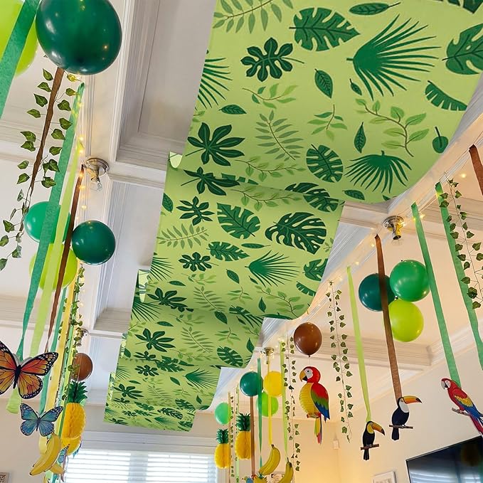 Feifeiya 3 Pcs 36 ft Rainforest Palm Leaves 2026 VBS Decorations Rainforest Tropical Safari Banner Hawaiian Luau Jungle Theme Party Ceiling Decorations for Summer Sunday School Classroom Party