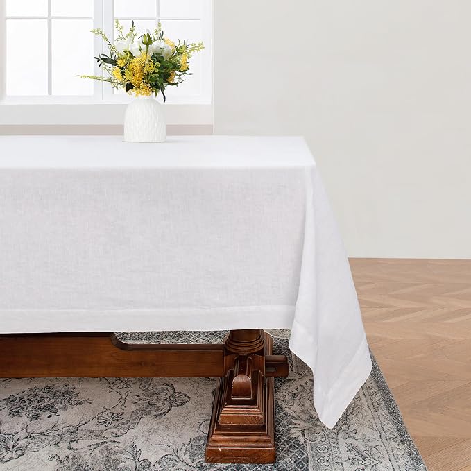 Linen World Linen Tablecloth,100% French Linen White Tablecloth 72" x 72" Inch,Washable Square Tablecloth for Dining,Outdoor,Weddings and Restaurants,Decorative Thanksgiving Christmas