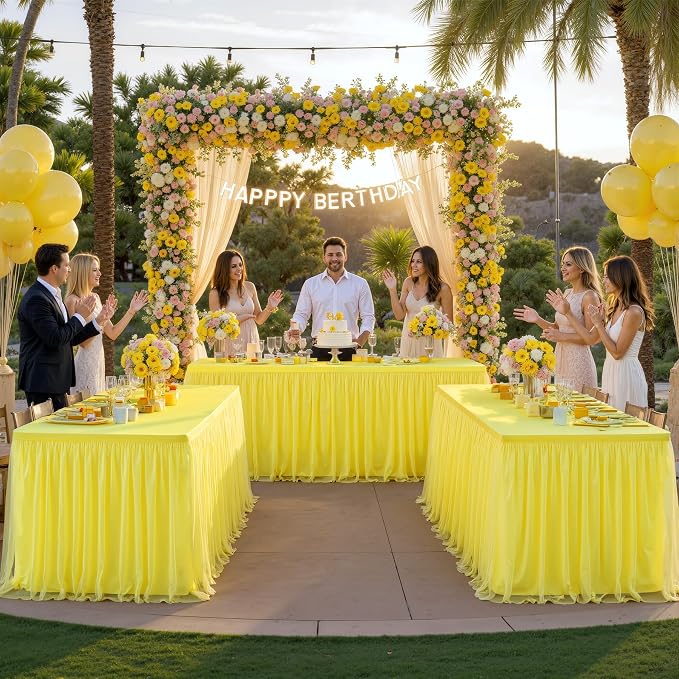 HB HBB MAGIC Yellow Table Cloth Spandex Table Covers 8ft Fitted Tulle Tablecloth Rectangular Desk Skirt Stretch Table Cloths Covers Party Banquet Birthday Baby Shower Wedding Table Cloth, 2 Pack