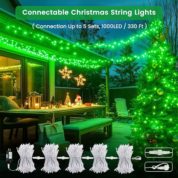 Connectable 2Pack String Lights Indoor, 66FT 200LED String Lights, 13Modes Twinkle Fairy Lights Plug in Outdoor Waterproof, Green Clear Wire Light for Christmas Tree, Wedding Yard, Party Decor
