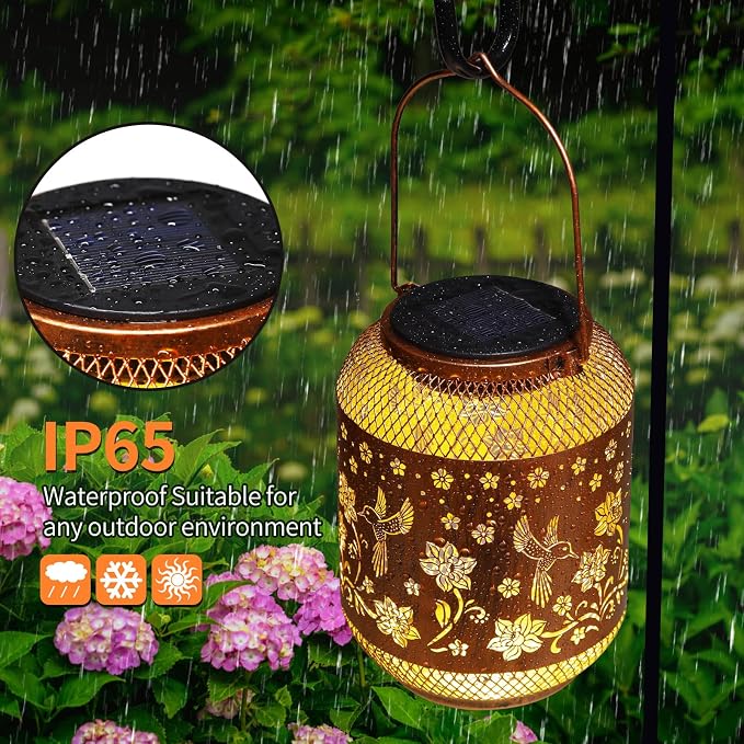 2 Pack Hummingbirds Solar Lanterns Outdoor Waterproof Garden Decor Birthday Gifts for Mom Women Grandma Metal Hanging Solar Lights Outdoor Decoration for Patio,Yard,Porch,Backyard