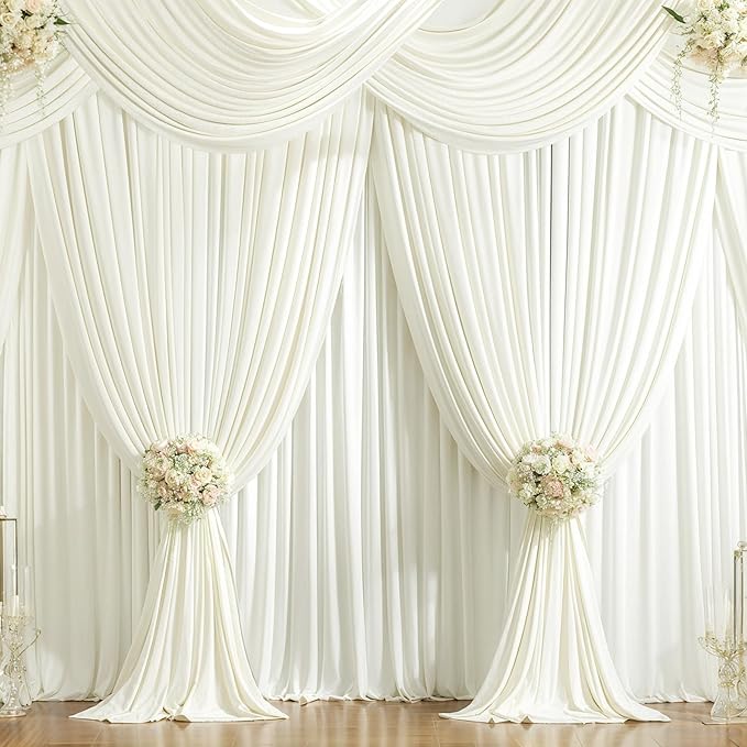 20ft x 10ft Ivory Backdrop Curtain for Wedding Ivory Wrinkle Free Backdrop Drapes Panels for Parties Baby Shower Bridal Shower Birthday Photo Photography Polyester Fabric Background Decoration