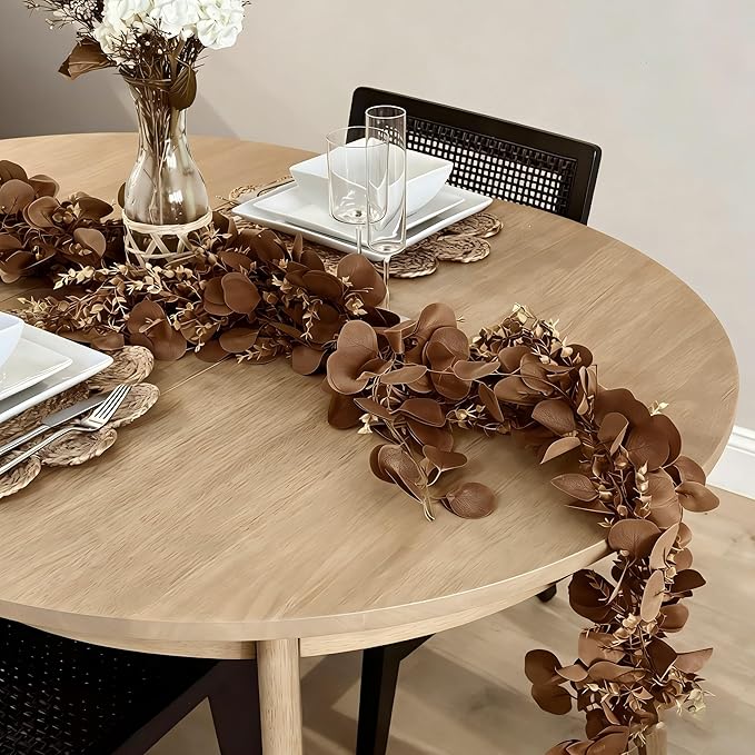 CQURE 3Pcs Eucalyptus Garland,Artificial Eucalyptus Leaves Table Greenery Garland Wreath Vines for Wedding Party Table Fireplace Bedroom Wall Room Decor