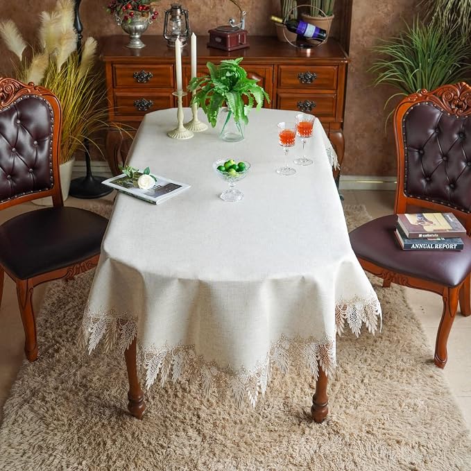 ARTABLE Lace Table Cloths Rectangle Fall Antique Flower Decor Macrame Tablecloth for Outdoor Farmhouse Rustic Kitchen Party Birthday Picnic (Stone Gray-A, 52 x 70 Inch Oval)
