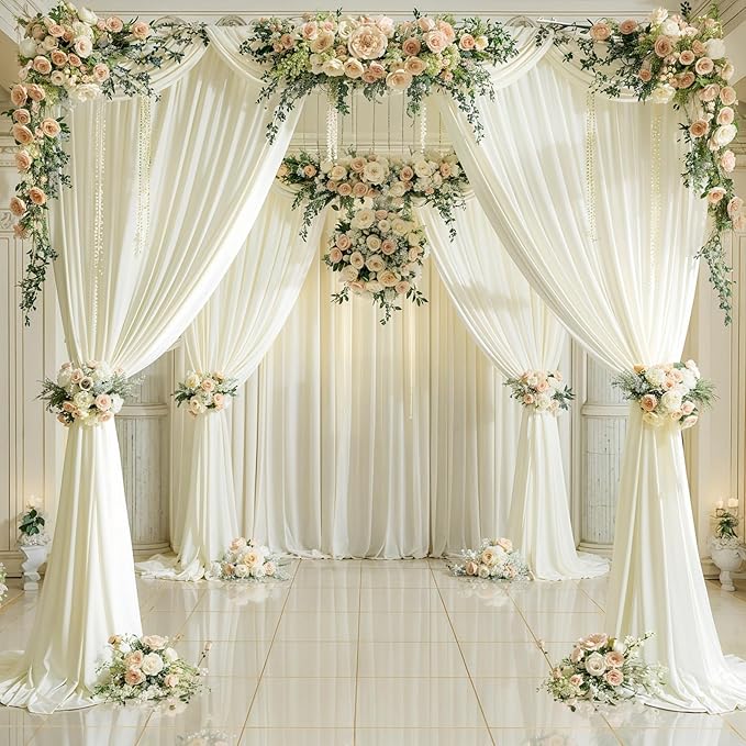 20ft x 10ft Ivory Backdrop Curtain for Wedding Ivory Wrinkle Free Backdrop Drapes Panels for Parties Baby Shower Bridal Shower Birthday Photo Photography Polyester Fabric Background Decoration