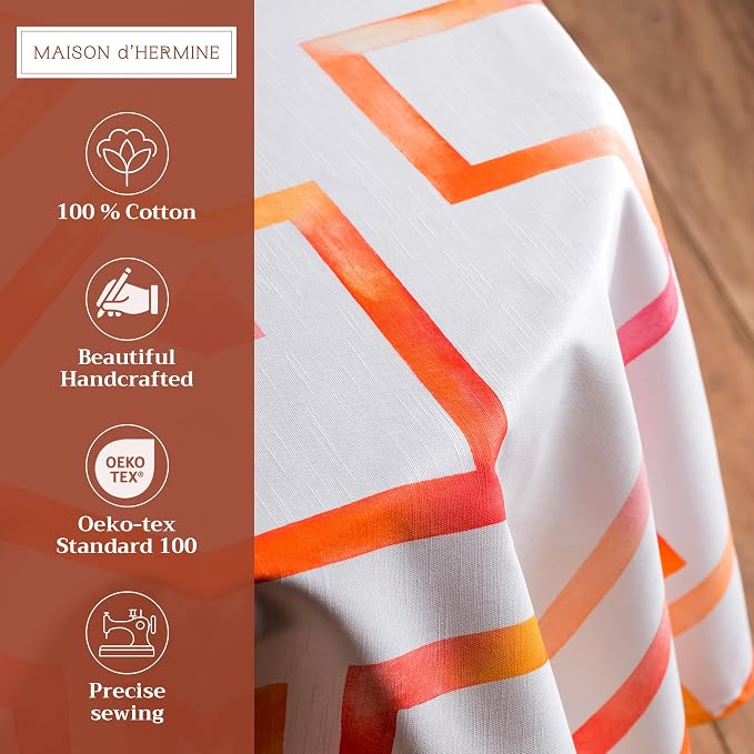 Maison d' Hermine Table Cloth Round Table 100% Cotton 69 Round Inches Tablecloth Reusable Decorative for Dining Kitchen Room Farmhouse Party Home Hotel Restaurant Spring Summer - Summer Maze