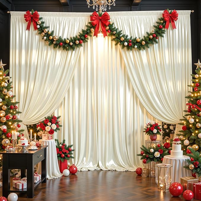 40x10ft Ivory Glitter Backdrop Curtain for Parties, Wrinkle Free Satin Photo Backdrop Drapes 8 Panels 5x10FT Shimmer Back Drop Cloth for Wedding Birthday Baby Shower Photography Background Decor