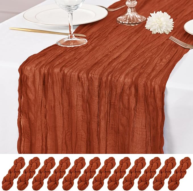 12 Pack Terracotta Fall Table Runner 10Ft Cheesecloth Table Runner Rustic Gauze Table Runners Romantic Long Sheer Fabric Cheese Cloth Table Runners for Wedding Party Bridal Baby Shower