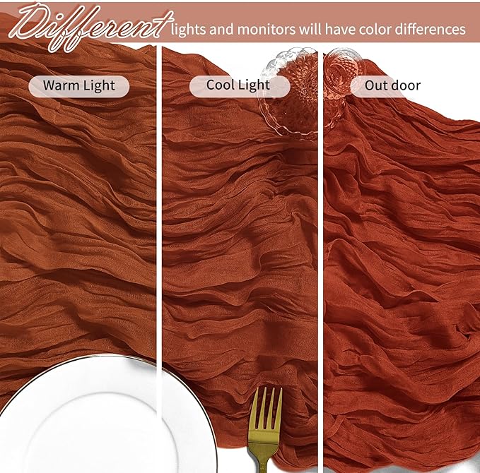 12 Pack Terracotta Cheesecloth Table Runner 17 x 108 Inch Gauze Table Runner Fabric Semi Sheer Cheese Cloth Table Decor Bulk for Rustic Romantic Wedding Baby Shower Table Decoration
