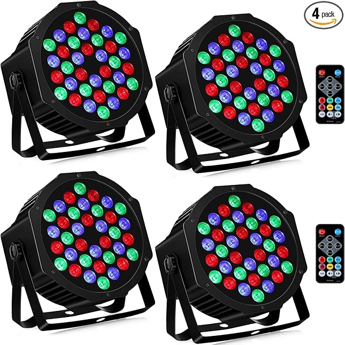 36LEDs RGB Stage Lights 4Pack: 36W Par Light- Remote & DMX Control - Sound Activated Corded Electric Uplights for Events Wedding Party Club Band Music Dance DJ Live Show Church Lighting