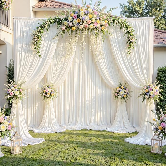 40ft x 10ft Wrinkle Free Ivory Backdrop Curtain for Parties, 8 Panels 5x10ft Silky Polyester Ivory Wedding Backdrop Drapes Photo Back Drop Cloth for Birthday Baby Shower Photography Background
