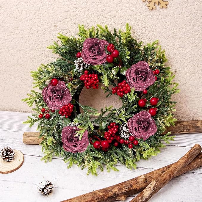 Rose Gold Flowers, 30PCS Glitter Roses Bouquet Artificial Roses with Stems for Crafts Wedding Bouquet Party Home Decor(Rose Gold)