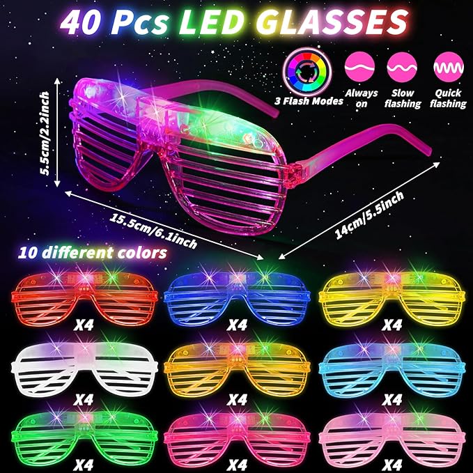 80 Pcs Glow in the Dark Party Supplies with Light up Glasses LED Bracelets 10 Neon Colors Glow Stick Bracelet Flashing Glasses for Kids Adult Rave Birthday Halloween Christmas Party Toys Favors