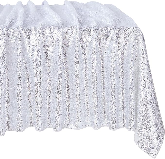 MoKoHouse Silver Sequin Tablecloth Rectangle 50" x 80" Glitter Table Cloth Sparkly Fabric for Halloween Birthday Parties Cake Dessert Table Decorations