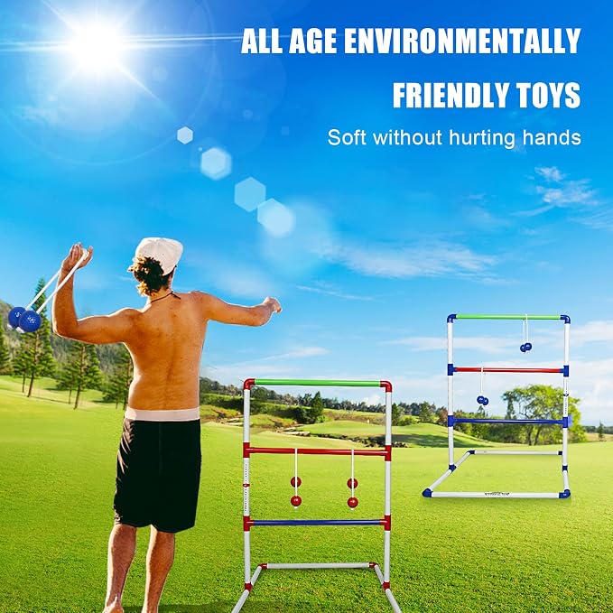 Outdoor Games Ladder Toss Indoor Game Set with 6 Soft Rubber Bolo Balls,Games for Adults, Kids, Family,Red&Blue&Green