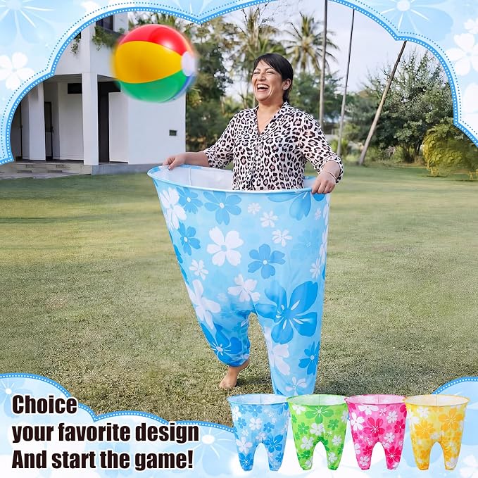 Seematn Granny Pants Yard Game Set of 4 Big Pants and 20 Balls 1 Pump, Granny Pant Outdoor Party Game for Adults Teens Group Family Reunions Backyard Tossing Fun