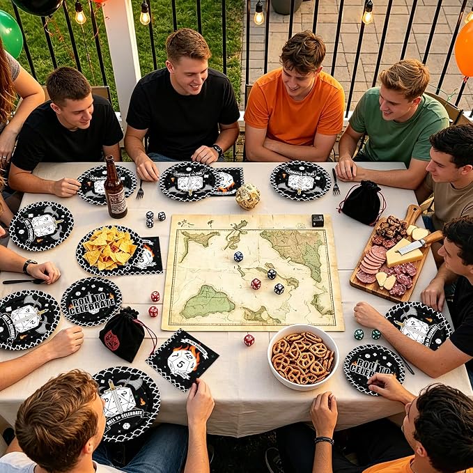 96Pcs D20 Dice Party Supplies Dungeons Theme Game Dragons Dice Plates and Napkins Roll to Celebrate Tableware Set for Men Boy Husband D20 Role-Playing 20th Birthday Game Party Decor Serve 24