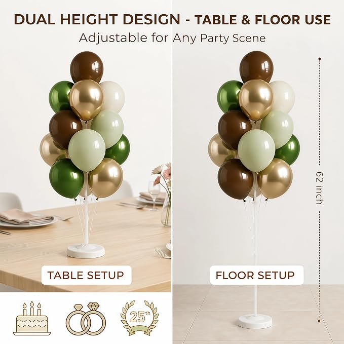 2 Sets Champagne Gold Balloon Stand Kit-Balloon Column Holder with Metallic Rose Balloons for Birthday, Wedding,Baby Shower,Graduation,Anniversary Party Decorations Centerpiece(Forest)