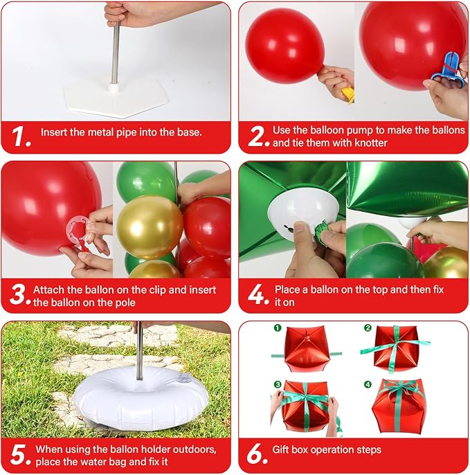 2 Sets Christmas Party Balloon Column Stand Kit With 102 Christmas Gift Boxes Foil Balloons 5.57Ft Adjustable Balloon Tower Stand With Base Adjustable Arch Column for Xmas Birthday Party Supplies