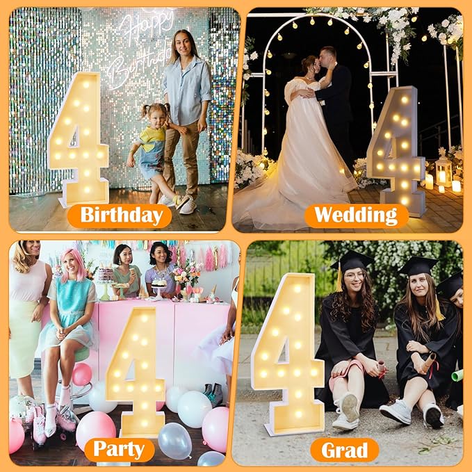 4ft Marquee Number 4, Light Up Sign for Party Decorations, 4 Feet Tall, Plastic, Modern Style