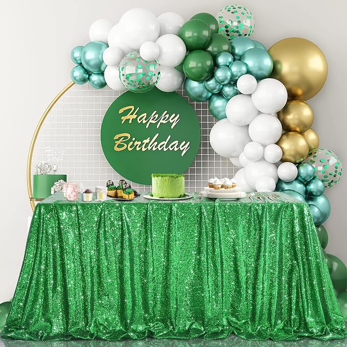 B-COOL Green Sequin Tablecloths St. Patrick's Day Christmas Decorations Rectangle Glitter Tablecloth Shiny Table Cloth Topper Dresser Scarf for Spring Wedding Shower Party Supplies-90x90inch