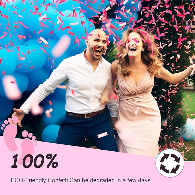 POPUPARTY 2 Pack Pink Gender Reveal Fire Extinguishers with 4 Pack Pink Confetti Cannons for Baby Girl Gender Reveal Party