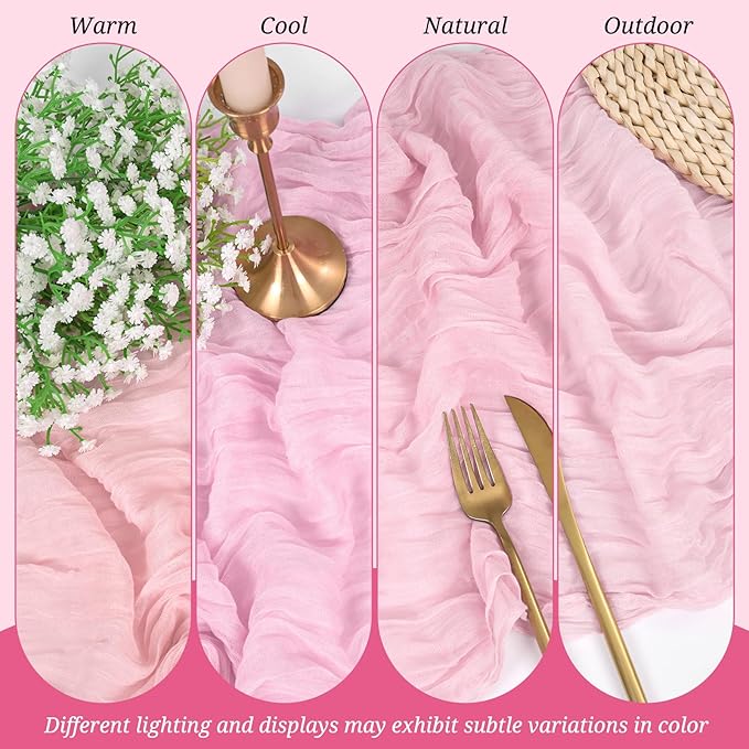 10 Pack Cheesecloth Table Runner Light Pink, Rustic Boho Gauze Fabric Table Runner Romantic Table Runner for Wedding, Festival, Birthday, Anniversary, Dinner and Outdoor Events (17.7 x 108 inch)