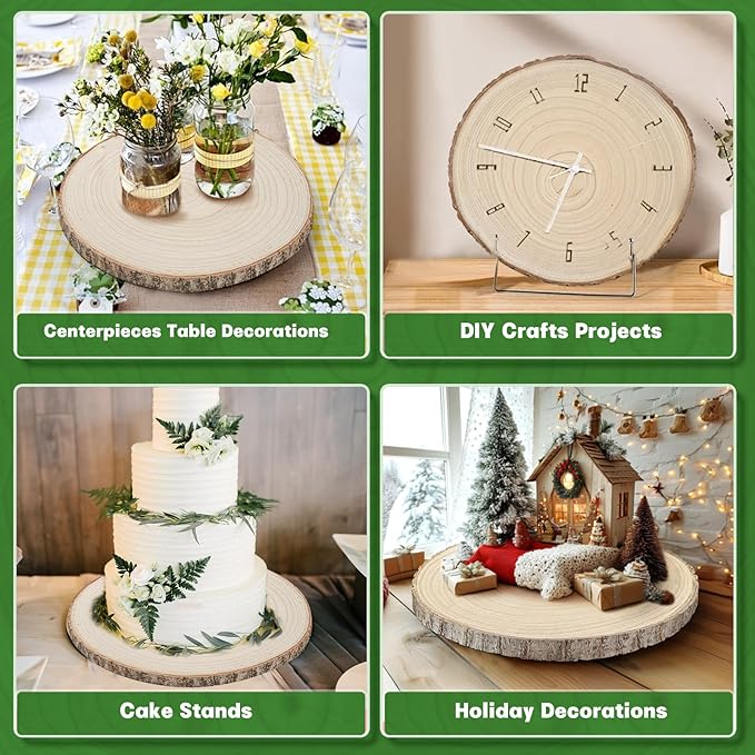 8 Pack Large Wood Slices 10-11 Inch Natural Wood Rounds Wood Centerpieces for Tables Round Wooden Discs for Wedding, Baby Shower, DIY Crafts, Wood Chargers, Home Decor