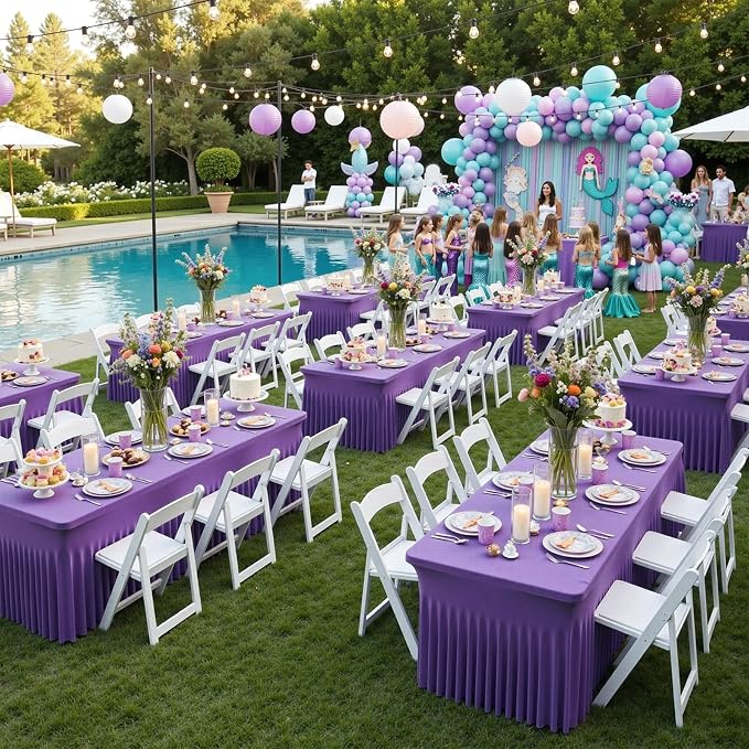 6 Pack Purple Spandex Tablecloths for 6 Foot Rectangle Tables, Wrinkle Free Stretchy Table Cloths 6ft Fitted Table Cover DeskSkirt for Weddings Birthday Party Banquet Baby Shower