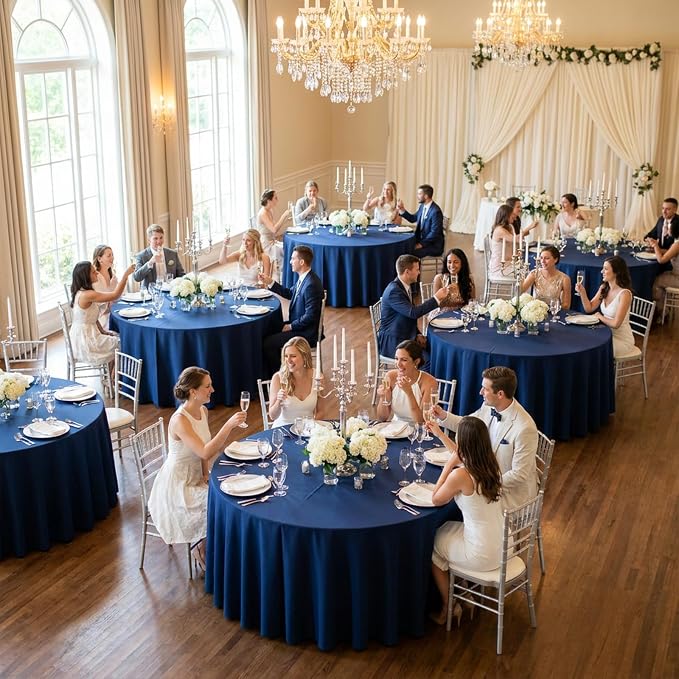 10 Pack Navy Blue Round Tablecloth 120 Inch Round Table Cloth Wrinkle Resistant Navy Blue Tablecloth Washable and Reusable Polyester Fabric Table Covers for Banquet Wedding Party Dining Buffet