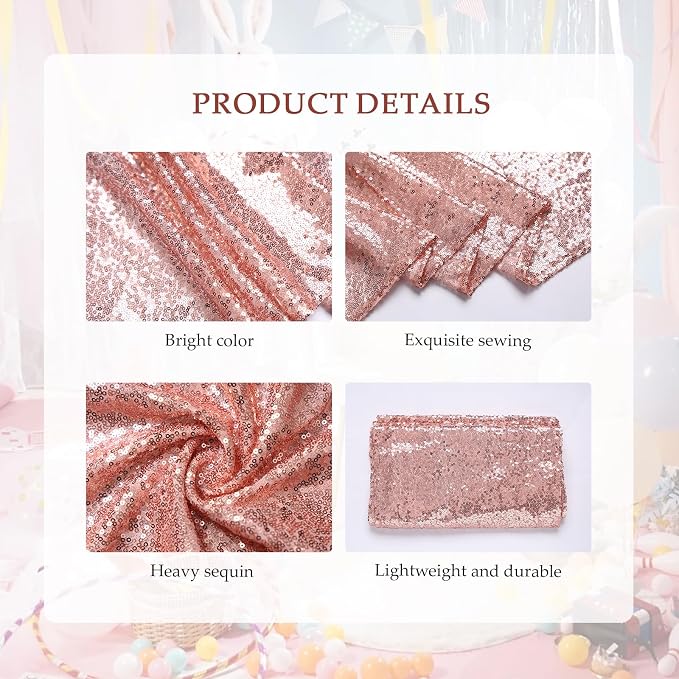 54 Pieces of Rose Gold Sequin Chair Ribbons and Table Runners, 48 Sequin Chair Bows, 6 Glitter Table Runners, Suitable for Wedding Parties Birthday Meeting Events Decorations (Rose Gold)