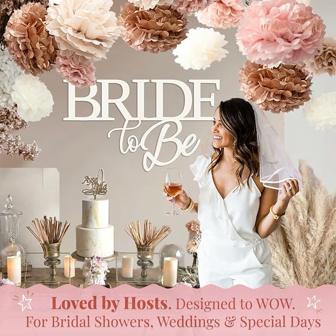 Vidal Crafts 20-Piece Boho Tissue Paper Pom Poms - Hanging Tissue Paper Flowers for Bridal Shower Decorations, Baby Shower Decorations for Girl, Wedding, Birthday Party - Assorted Sizes 6" to 14"