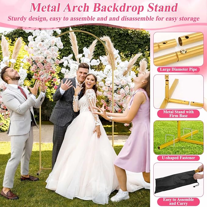 7.2FT Wedding Arch Backdrop Stand and White Cover Set for Party Event Decor | Metal Arch Stand with Spandex Backdrop Cover, Balloon Boxes, Letters, Tying Tool Kit for Baby Shower Gender Reveal Birthday