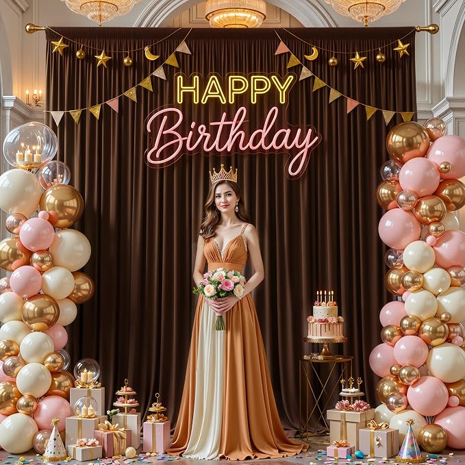 4 Panles Brown Backdrop Curtains - Wrinkle Free Fabric Backdrop Curtain for Photoshoot,10ft Wedding Party Photo Backdrop Drapes for Birthday Baby Shower Photography Stage Background Decorations
