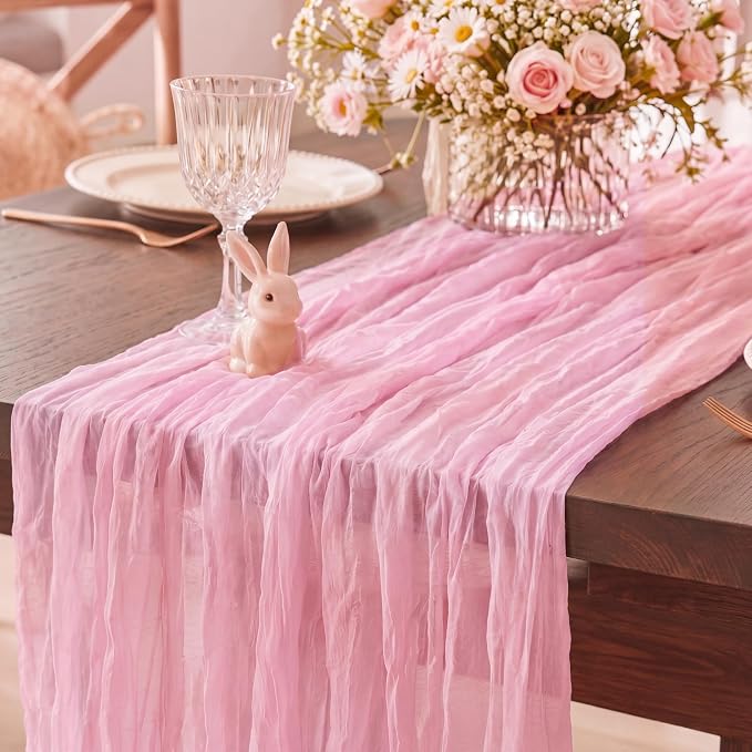 Candy Pink Cheesecloth Table Runner 120 Inch 10FT Cheese Cloth Fabric Runners 1 Pack for Baby Shower, Valentine's Day, Wedding Decoration, Birthday Party