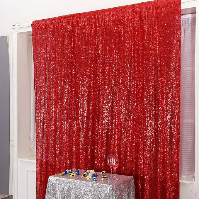 Eternal Beauty Red Sequin Backdrop, 8x10 Ft Glitter Background Curtains for Mother's Day Christmas Shimmer Photography Party Wedding Birthday Back Drop Decor