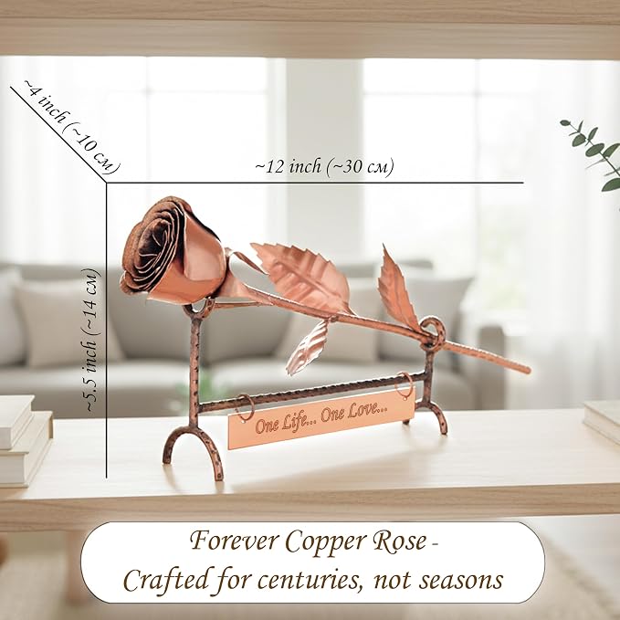 Personalized Copper Rose with Stand - Custom Engraved for 7th or 22nd Wedding - Handmade Solid Copper Flower - Unique Gift for Her or Him