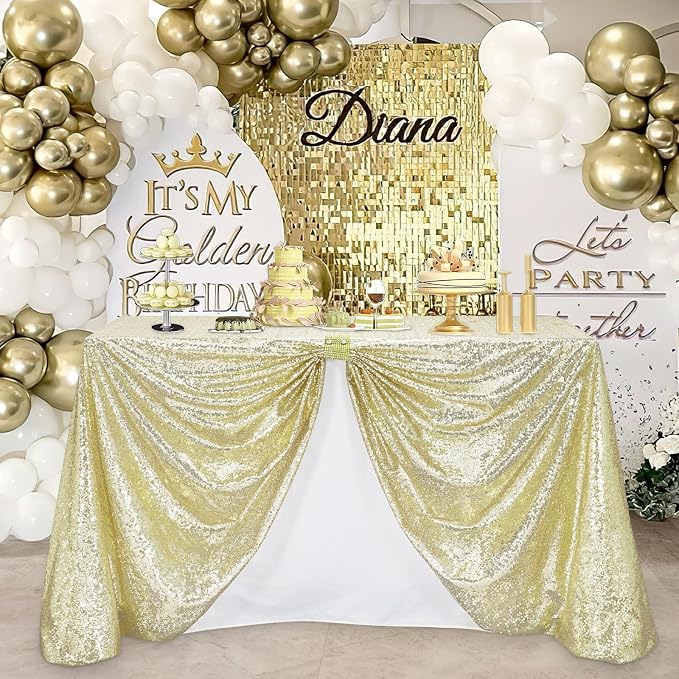 B-COOL Light Gold Sequin Tablecloth Decoration for Parties: 50x80 Inches Rectangle Tablecloth Table Covers - Party Celebrations Tablecloth Decorations