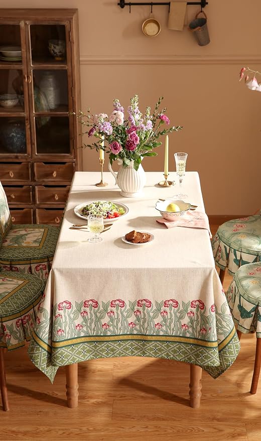 patdrea Vintage French Linen Tablecloth,Rectangular,118"x67"-Cecilia D | Colorful Elegant Extra Wide Table Cloth for Rectangle Table,Floral Patterned,Dining Room Tea Party Thanksgiving Decor