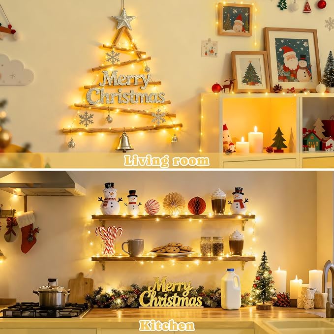 JMEXSUSS 2 Pack Fairy Lights Battery Operated with Remote, Total 200 LED 66ft Battery Powered Christmas Lights, 8 Modes Twinkle String Lights for Bedroom, Indoor Christmas Tree Decor, Warm White