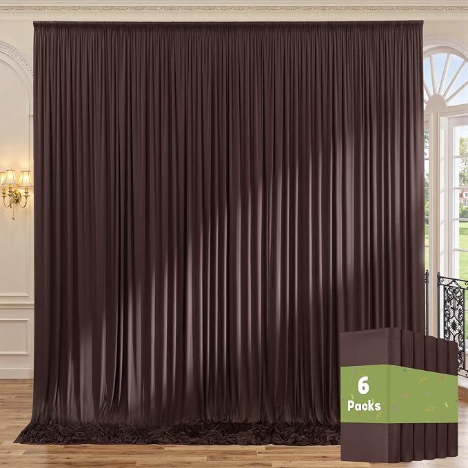 30ft x 10ft Wrinkle Free Brown Backdrop Curtain for Parties, Thick Polyester Photo Backdrop Drapes 6 Panels for Weddings Birthday Party Background Photoshoot Home Decor