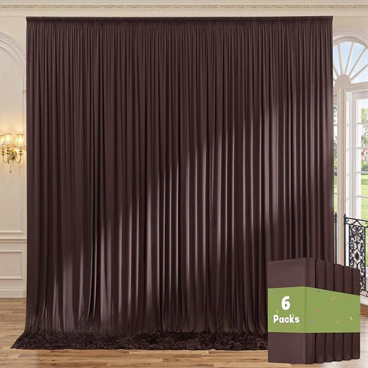 30ft x 10ft Wrinkle Free Brown Backdrop Curtain for Parties, Thick Polyester Photo Backdrop Drapes 6 Panels for Weddings Birthday Party Background Photoshoot Home Decor