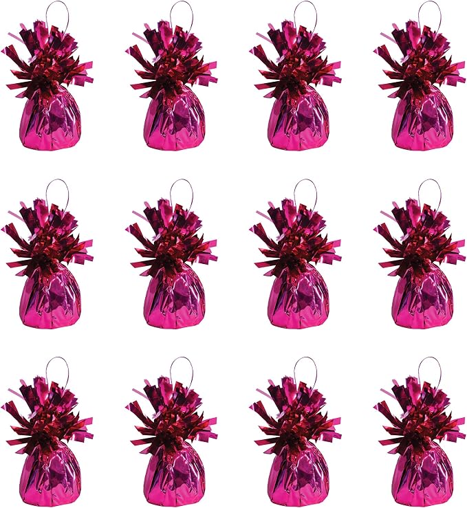 Beistle Metallic Wrapped Balloon Weight – 12 Pack, Cerise Pink Balloon Centerpiece Bouquet Holders, Party Decoration Accessories for Birthday Parties, and Valentine’s Celebrations, 6 Oz