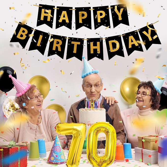 Gold 70th birthday decorations Kit for Men,3pcs birthday Decorations for Men boys black and gold Balloon Boxes Birthday Party Favors