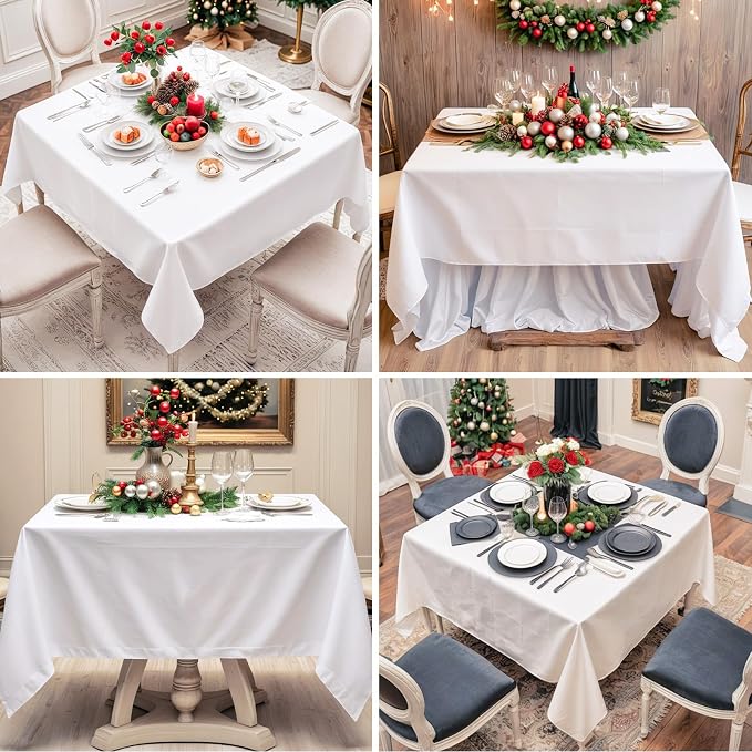 Square Tablecloth 52 x 52 Inch White 10 Pack Tablecloths Stain-Wrinkle Resistant Washable Polyester Table Cloths for Holiday, Buffet Parties, and Weddinge