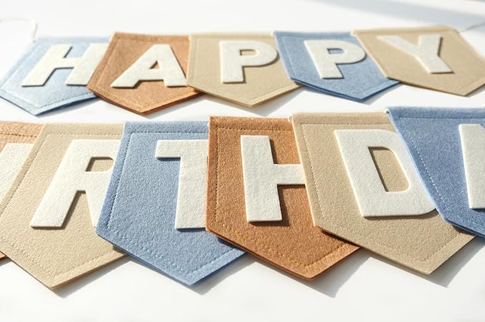 Felt Blue Khaki Happy Birthday Banner Birthday Decorations for Women Girls Boys Men Pets Handmade Party Backdrop